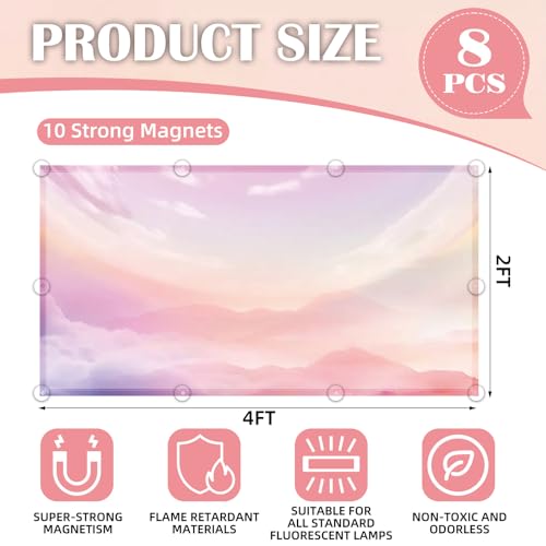 Image of ANGSYLTH 8 Pcs Fluorescent Light Covers - 4 x 2 Feet Covers for Ceiling Lights, 8 x 10 Magnetic Light Filters for Classroom, Office, Hospitals (Pink - Sky)