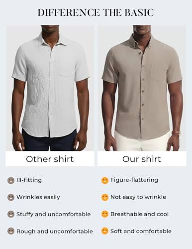 PJ PAUL JONES Mens Linen Shirt Short Sleeve Button Down Business Casual Dress Shirts Cotton Summer Beach Shirts with Pocket - image 5