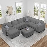 Legend Vansen Oversized Modular Sectional Sofa,8 Seat U Shaped Couch with Ottoman,Corduroy Sofa with Deep Seat,Convertible Large Sectional Couches for Living Room (Grey, U-8)