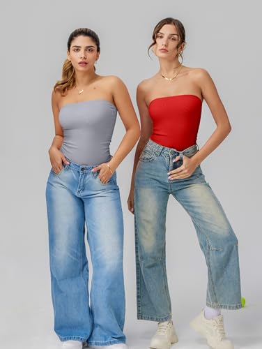 Image of OQQ Womens Tube Bodysuits Strapless Basic Sleeveless Ruched Stretch Classic-Fit Tops Sexy Bodysuits
