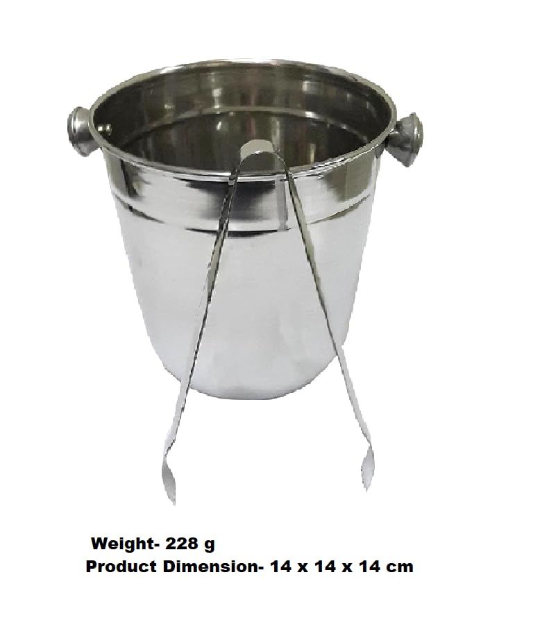 Dynore Stainless Steel Single wall Ice Bucket with Tong 228 g
