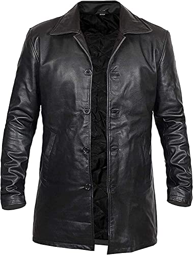 Image of Men's Four-Button Lambskin Leather Car Coat