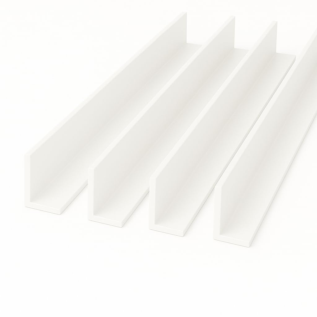 White 1 Metre UPVC Plastic Rigid Angles 50 x 25mm Corner Cover Trims 90 Degrees (4)