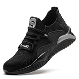 Micoklinlin Steel Toe Sneakers for Men Lightweight Fashion Safety Shoes for Work with Reflective Strip Industrial Non-Slip Breathable Work Hiking Shoes