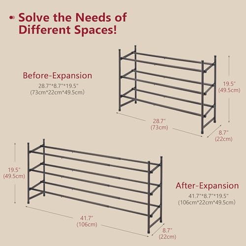 Image of Tajsoon 3 Tier Expandable Shoe Rack for Closet, 28 inch-41 inchAdjustable & Stackable Shoe Shelf Storage, Metal Shoe Rack Organizer for Front Door Entrance, Closet, Garage, Entryway, Bronze