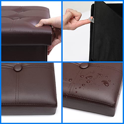 Image of Bsketa Storage Ottoman Bench,17 Inch Folding Leather Foot Rest Stool,Brown | Ottoman with Storage, Thicker Foam Padded Seat, Living Room, Dorm, Bedroom, Load 330 lbs, Easy to install,17x13x13in