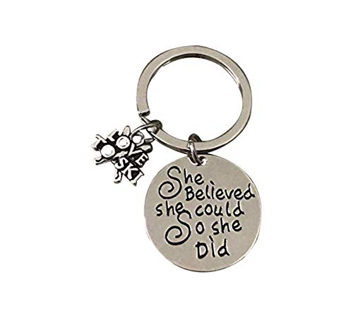 Sportybella Ski Charm Keychain, Women Ski She Believed She Could So She Did Jewelry, for Girl, Teen and Women Skiers