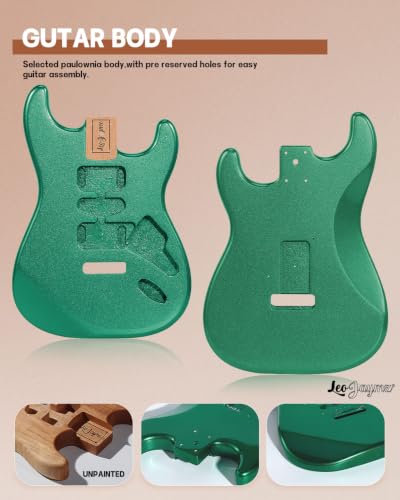 Image of Leo Jaymz DIY ST Style Electric Guitar Kits, Spray-painted Mahogany Body, Laurel Wood Fingerboard and Maple Neck, including all Components (ST-Metallic Green New)