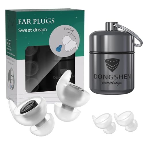 DONGSHEN Ohrstöpsel zum Schlafen, geräuschunterdrückende Silikon Ohrstöpse, 25 dB, weich und wiederverwendbar, Gehörschutz 4 Aufsätze in S/L in 2 Größen (S,M) Auch für Nacht,Konzerte,Reisen,Arbeiten