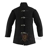 The Medieval Shop Thick Padded Gambeson Coat Aketon Jacket Armor, Black - Large