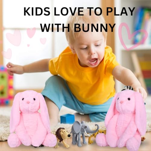 Image of Pink Bunny Soft Toy - 30Cm & Back Side Zip for Hide Small Gifts for Loved Once | Rabbit Plushies Kids Toys for 2-5 Years Boys & Girls | Teddy Bear Gift for Girlfriend