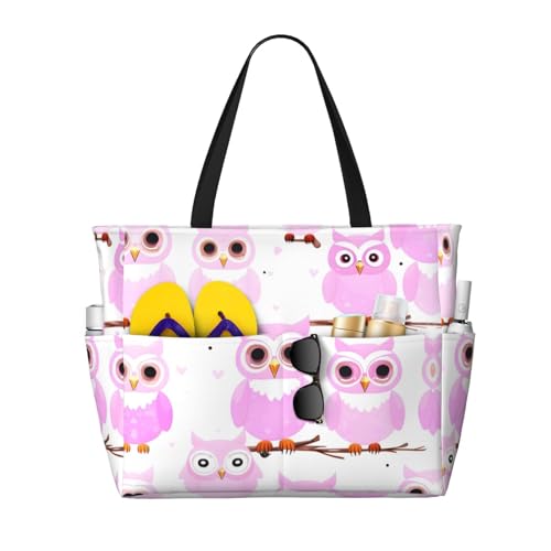 Cute owl Print Large Capacity Beach Tote Bag for Women, Waterproof Beach Travel Bag