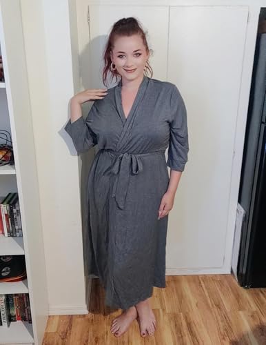 Image of IN'VOLAND Womens Plus Size Kimono Robes Long Knit Bathrobe V Neck Ladies Loungewear Lightweight Soft Sleepwear 1X-5X