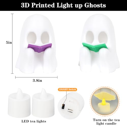 2Pack 3D Printed LED Reading Ghost Halloween Decorations Indoor - image 3
