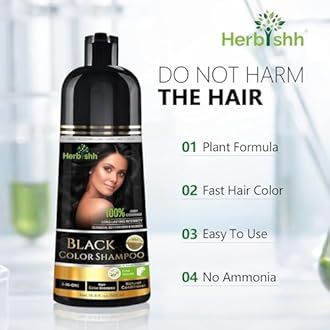 Herbishh Hair Colour Shampoo (Black, 500Ml) - Paraben Free, Ammonia Free Dye For Women & Men | Permanent Hair Dye Shampoo with 100% Grey Coverage Up To 8 Weeks