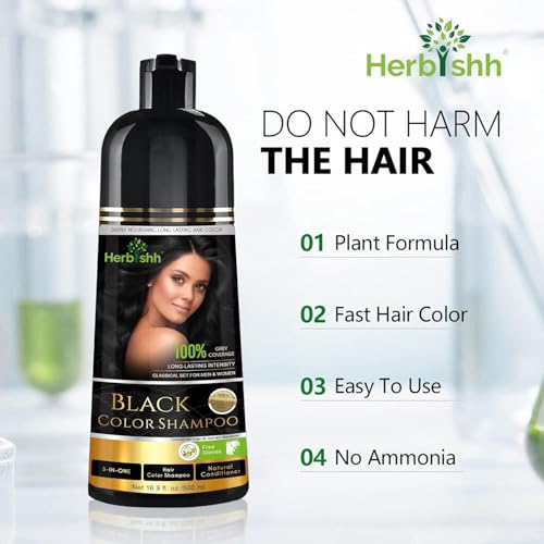 Herbishh Hair Colour Shampoo (Black, 500Ml) - Paraben Free, Ammonia Free Dye For Women & Men | Permanent Hair Dye Shampoo with 100% Grey Coverage Up To 8 Weeks
