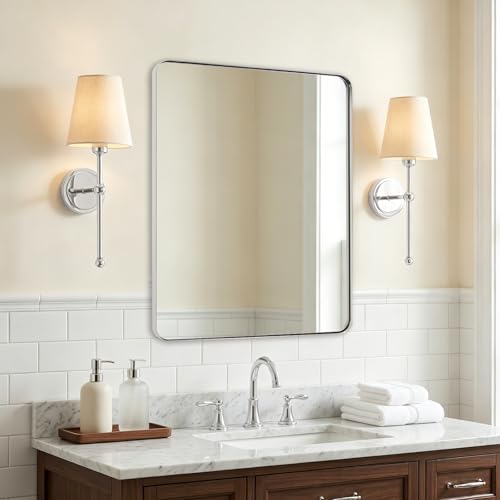 ANDY STAR Chrome Bathroom Mirrors for Over Sink, 24x30 Inch Polished Nickel Mirror for Wall, Rectangular Metal Framed Vanity Mirror -Modern Clean Design with Superior Stainless Steel Frame