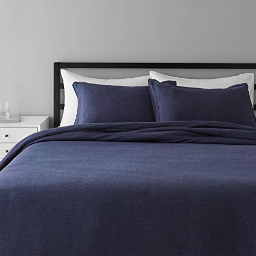 Amazon Basics Cotton Blend Jersey 3 Piece Duvet Cover Set, King, Navy Blue, Solid