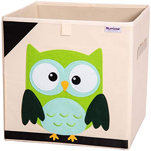 Hurricane Munchkin Toy Storage Box | Bin Organizer to Store Children Toys, Stuffed Animals, Books & Clothes (13" x 13" x 13") | Great for Nursery, Kids Bedroom & Playroom - Owl