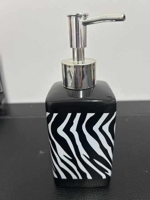 WPM 4 Piece Ceramic Bath Accessory Set Black White Zebra Animal