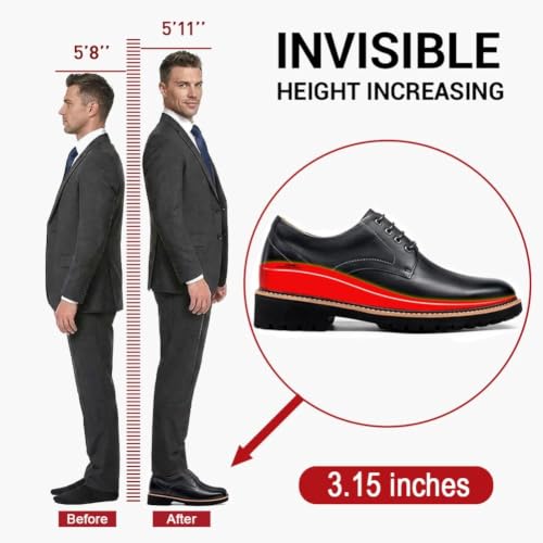 Image of CHAMARIPA Men's Invisible Height Increasing Shoes - 3.15 inch Taller | Casual Business Derby Elevator Shoes for Men, Genuine Leather Lace-Up, Ideal for Wedding & Daily Occasions