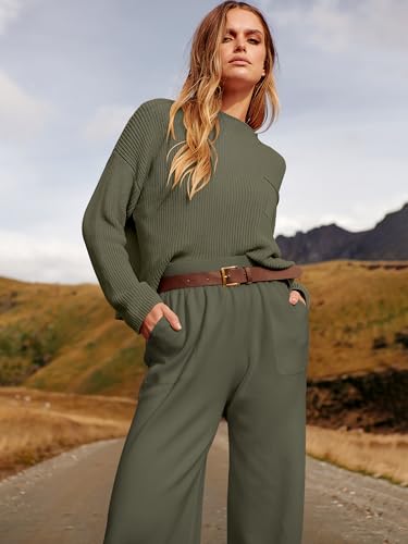Image of ANRABESS Women's Two Piece Outfits Long Sleeve Knit Top Fall Sweater Set Oversized Pants Tracksuit Lounge Sets