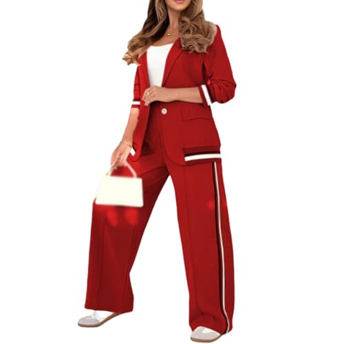 Womens 2 Piece Outfit Dressy Suit Sets Long Sleeve Blazer and Straight Leg Pants Matching Set Casual Business Outfits