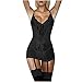 Pyjama à Bretelles Sexy pour Dames Bretelles De Chemise De Nuit Sexy - Tenue Sexy Femme Coquine Dominatrice - Porte Jaretelles Femme Ultra Sexy - Dessous Sexy Femme Coquine Hot (Noir, XXXL)