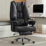 EXCEBET Big and Tall Office Chair 400lbs Wide Seat, Leather High Back Executive Office Chair with Foot Rest, Ergonomic Chairs Lumbar Support for Lower Back Pain Relief (Black)