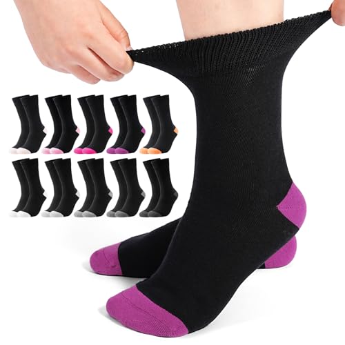 Jeasona 10 Paar Diabetikersocken Damen Socken 39-42 Schwarz Diabetiker Socken Ohne Gummibund Damen für Diabetes Diabetiker Strümpfe Ohne Gummi Bund