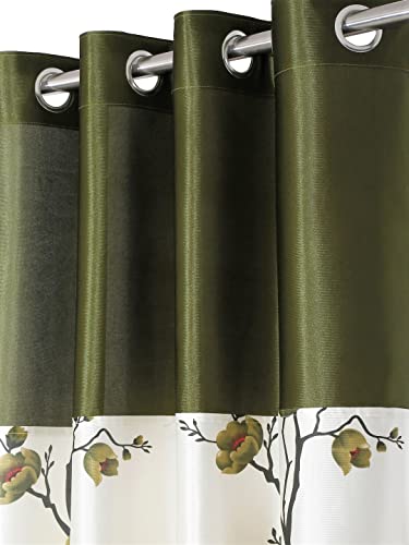 Image of Fashion String 2 Pieces Solid Patch 3D Tulip Eyelet Polyester Window Curtains - 5 Feet, Green