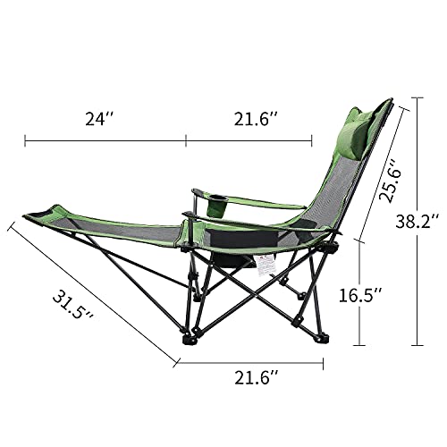 METKIIO-Portable-Camping-Chair-with-Adult-Detachable-Footrest-Mesh-Folding-Recliner-Can-Sit-and-Lie-Down-with-Cup-Holder-and-Storage-Mesh-Bag-Net-Weight-95-Pounds-Heavy-Support-330lbs-Green
