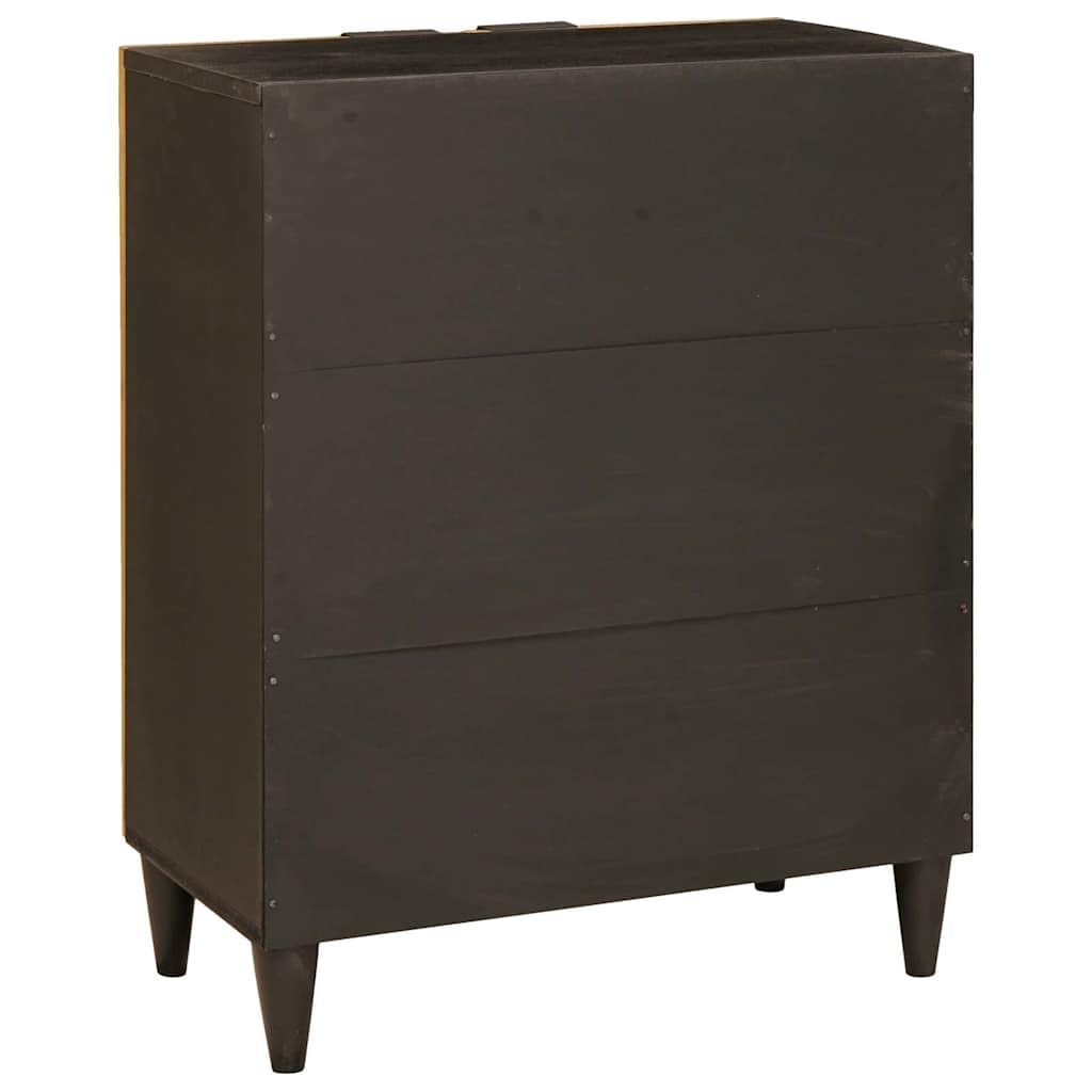 Kredens czarny i złoty z litego drewna mango 60 x 33 x 75 cm z miejscem do przechowywania, wkładaną półką, klamką i szafką do biura, gospodarstwa domowego, kuchni, piwnicy i korytarza