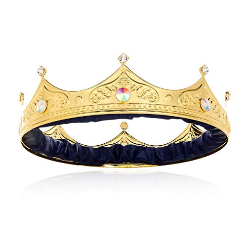 DcZeRong Birthday King Crown Gold Metal Crown Adult Men Crown Costume Prom King Crowns Full Crowns