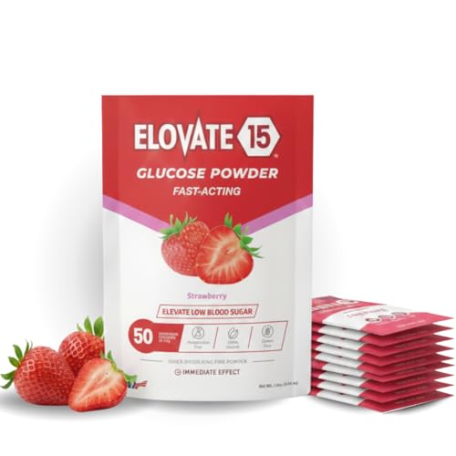 Fast Acting Glucose Powder Packets, Strawberry – Instant Dissolve, No Water Needed | 15g Pure Dextrose | Waterproof SlimPaks | Made in USA | Gluten-Free (Pack of 50)