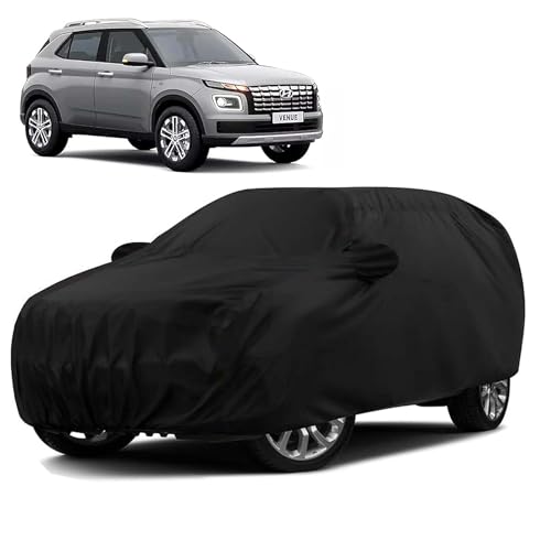 Image of Sulfar 100% Water Resistant Car Body Cover Compatible with Mirror for Hyundai Venue (Triple Stitched, Full Bottom Elastic, Black-N)