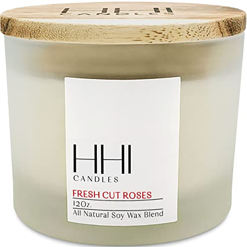 Rose Scented All-Natural Soy Candle | Fresh Cut Roses | Transports You To A Rose Garden | Large 12 Ounce Three Wick Candle | Long Burn Time | Includes Bamboo Lid And Gift Box | Hhi Candles #TOP8
