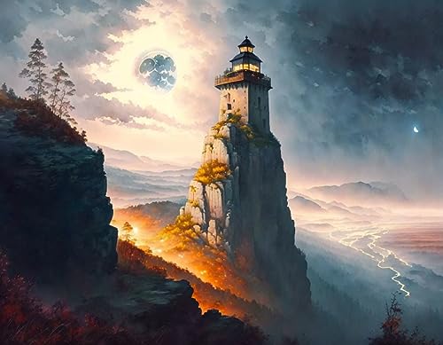 Peinture sur toile Mighty Light Tower 58x90cm sans cadre pour une deco marine
