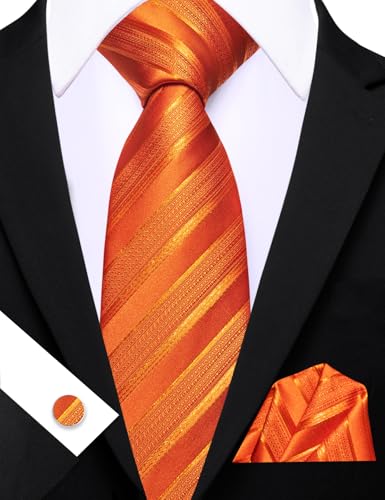 Image of Barry.Wang Tie Sets for Men Silk Stripe Necktie Woven Checkered Handkerchief Cufflinks Formal Business Wedding