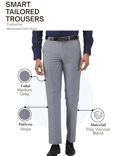 Image of Park Avenue Men Regular Fit Stripe Pattern Poly Viscose Blend Flat Front Formal Trouser