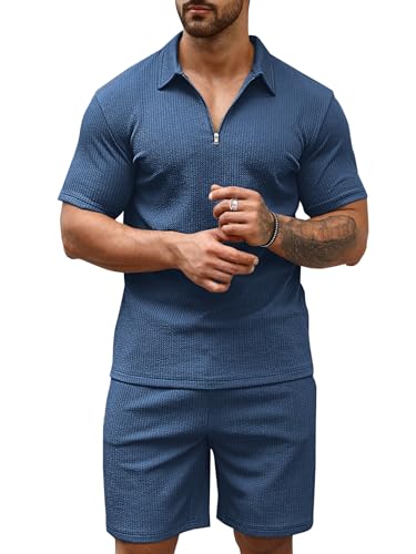 Image of Vogaan Men's Premium Cotton Blend Pyjama Set | Stylish Solid Polo Tshirt and Shorts | Casual Night Suit Wear Set for Man | Summer Co-ords Set with Shorts | Comfortable Nightwear & Loungewear