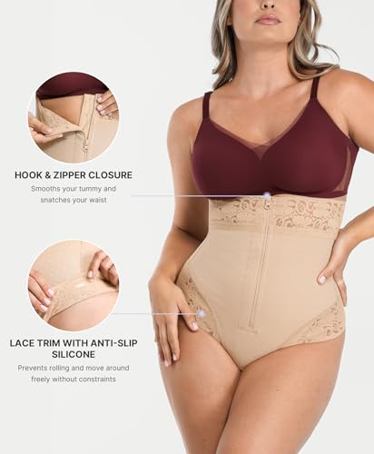 Image of SHAPELLX Tummy Control Thong Shapewear for Women Shaping Thong Body Shaper | Hook Zipper Closure, High Waist, AirSlim, back support, anti-slip, no dig, Faja Panty, under dress, no panty lines, Polka Dot