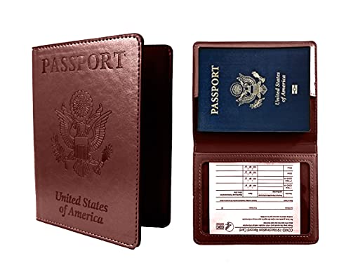 Baam Passport Wallet and Passport Cover, Ultra Slim Design Passport Holder and Vaccine Card Holder Combo PU Leather Wallet Passport Purse for Women and Men, Perfect Travel Accessory (Wine Red)