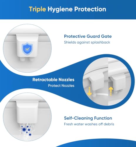 Ultra-Slim 3-in1 Bidet, Self-Cleaning, Posterior&Feminine Wash-(Retractable Dual Nozzles), Non-Electric Bidet Attachment for Toilet Seat, Adjustable Fresh Cold Water Pressure, Stainless Steel Inlet — view 3