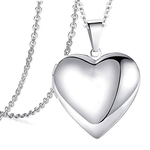 Love Heart Locket Necklace That Holds Pictures Photo Polished Locket Necklace Birthday Gifts for Women Girls