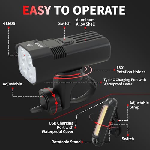 Bike Light for Night Riding, 2000LM/1000LM Bicycle Headlight & Taillight, Multiple Modes,3000mAh/2000mAh USB C Rechargeable Waterproof LED Bright Bike Headlights for Cyclists and Commuters - Image 6