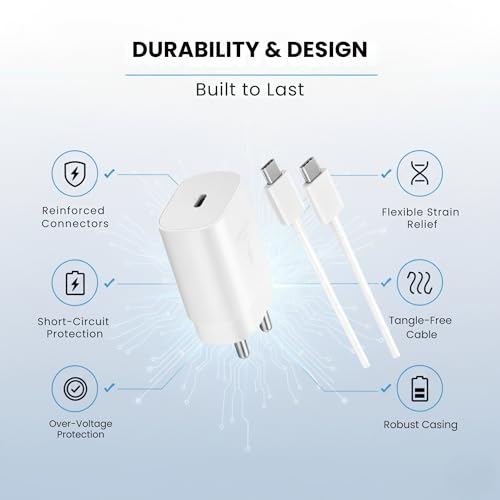 Image of 25W Type-C Charger with Cable Compatible with Samsung Galaxy S /A /M /F /Z Series Zovc Super Fast Charger for S23 /S22 /S21 /21 fe /S20 /M14 5G /M34 /M54 /M53 5g /M33 /M13 /A34 /A54 5G(BIS Certified)
