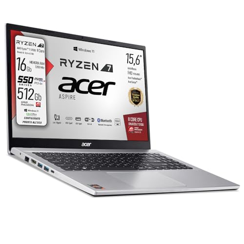 acer, notebook Portatile, Ryzen7 5700u, fino a 4,3 Ghz, Ram