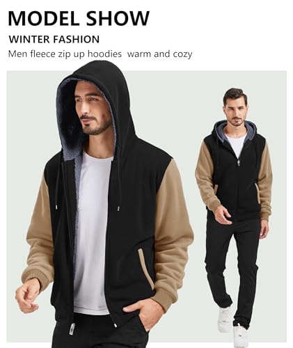 Image of GEEK LIGHTING Men's Fleece-Lined Zip Up Hoodie, Thick Hooded Jacket Winter Warm Athletic Sweatshirt