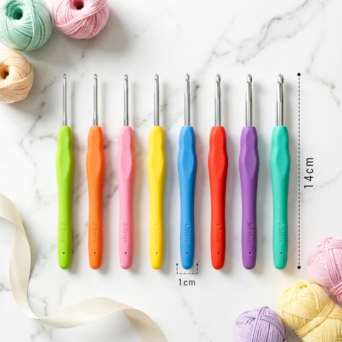 Image of CLAPONE Crochet Hooks Set 2.0mm-5.5mm, Soft Grip Silicone Handle Knitting Needles for Beginners & Professionals, Color-Coded Crochet Needles for Yarn Craft, DIY & Weaving (Multicolor, Set of 8)